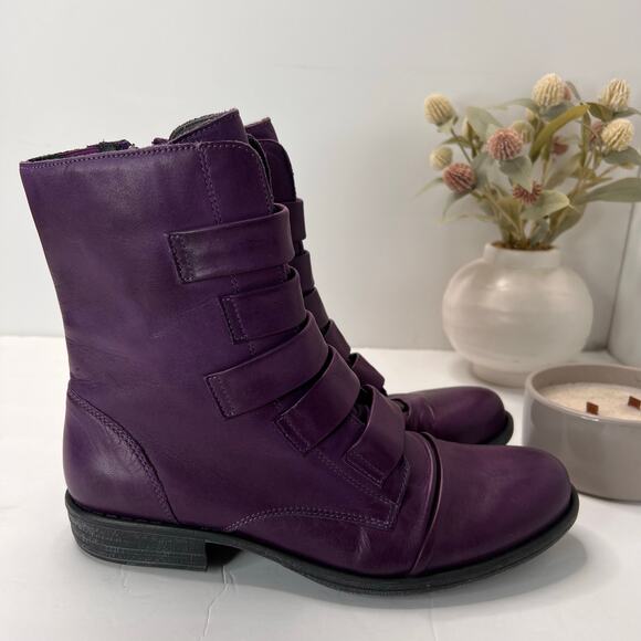 Miz Mooz Leighton Buttery Soft Leather Strapped Boots Purple Women's 11 NWOB - Picture 3 of 10